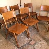 Set of 6 stackable chairs wood feet compass Germany 1960's