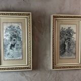 Paire de tableaux en soie
