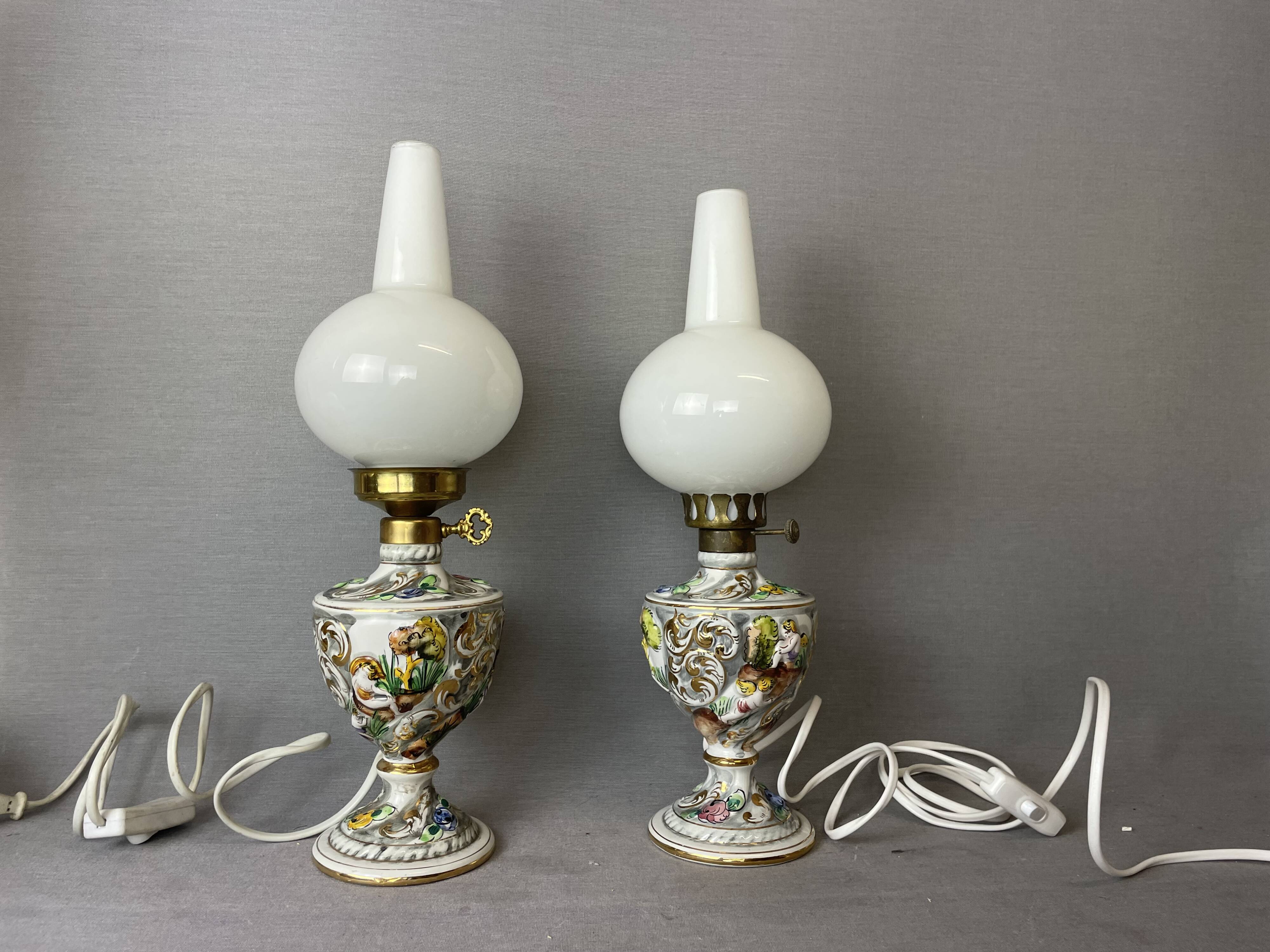 Pair Portuguese porcelain table lamps limited numbered by Alconaca