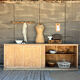 Old counter with sliding doors in raw wood