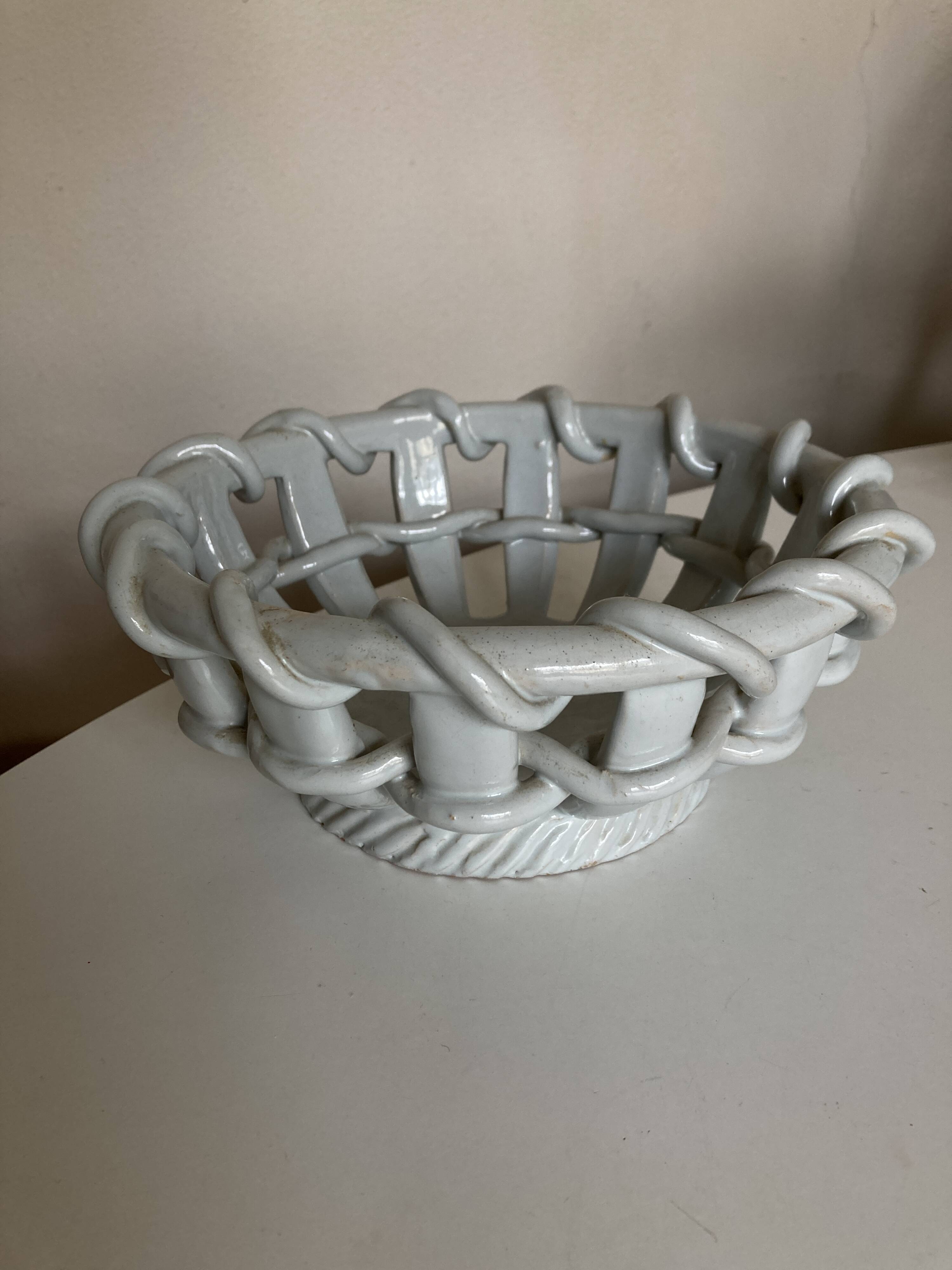 Woven basket in glazed earthenware centerpiece 1960 Provence