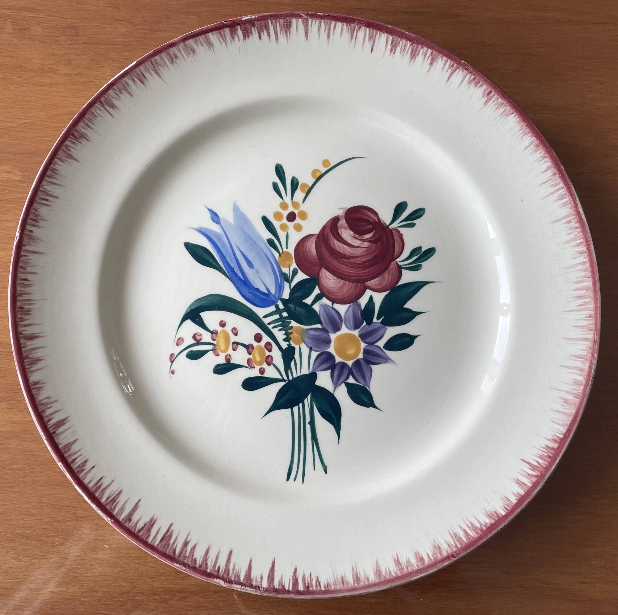 6 large antique flat plates in B.F.K. earthenware.