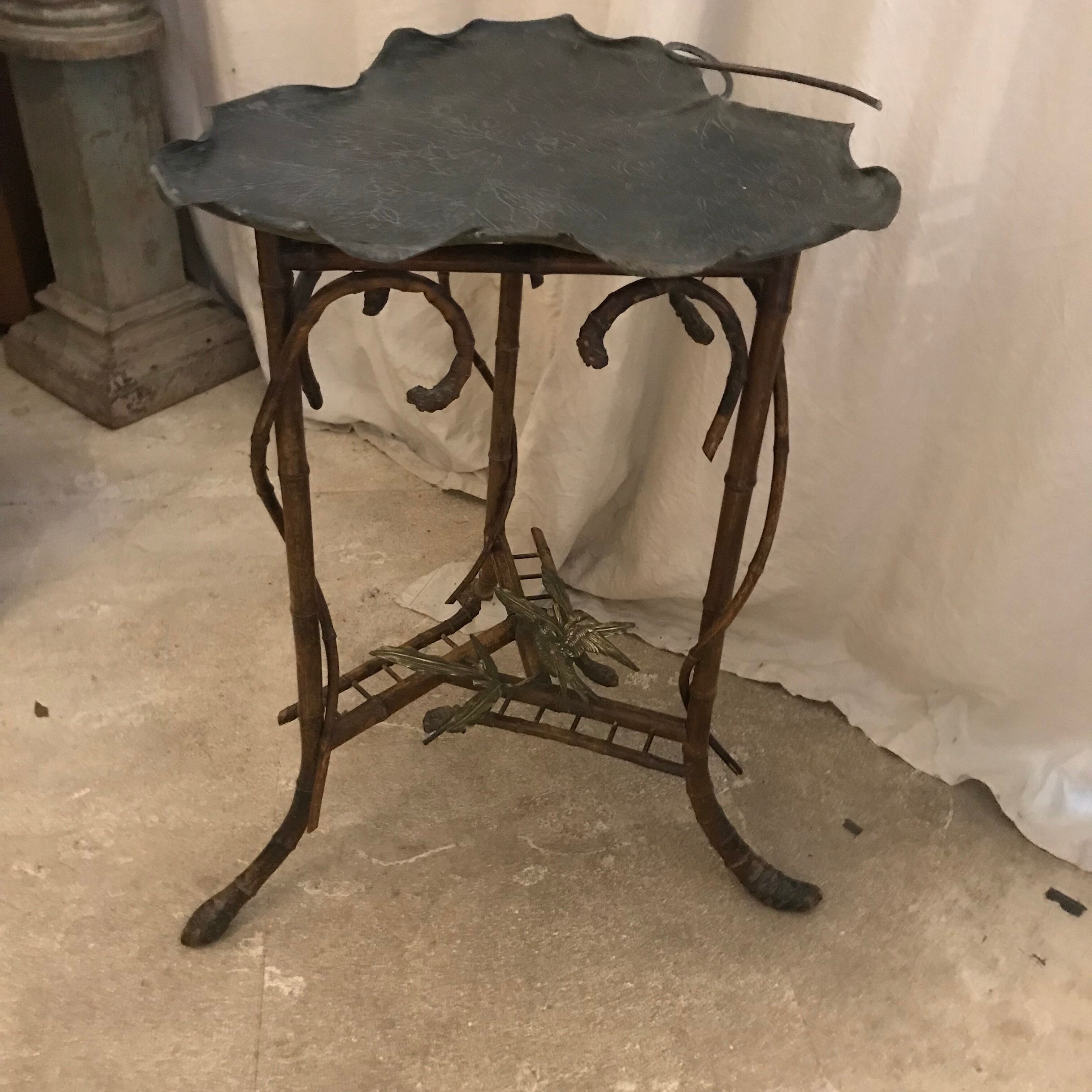 bamboo pedestal table&bronze Napoléon III
