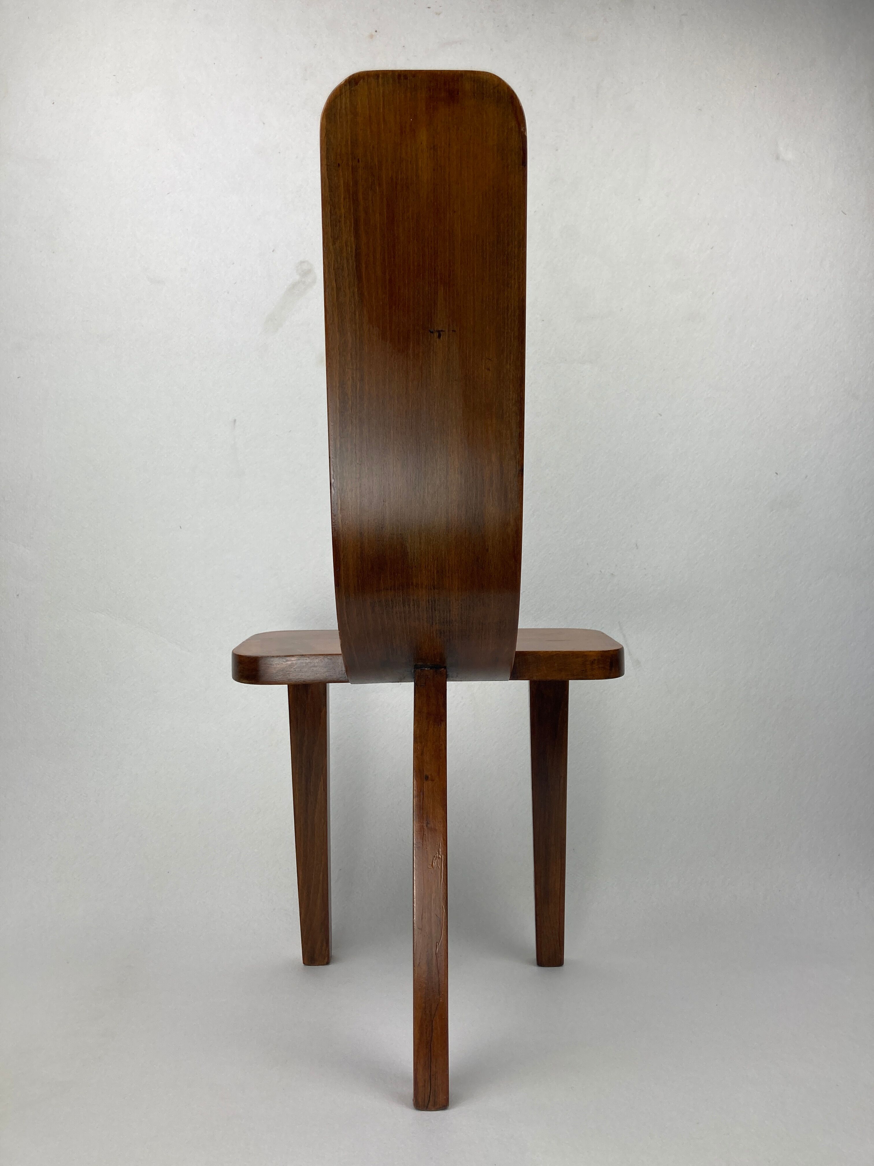 Brutalist low tripod milking stool or side chair Spain ca 1950s