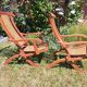 Pair of teak and cane deckchairs
