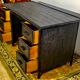 Desk and office chair in bamboo and black lacquered rattan, 60s, 70s
