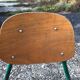 Set of 3 children's chairs from the 1960s in brown plywood with a green steel frame, school style.