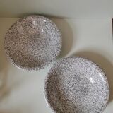 Set of 2 vintage soup plates in speckled black and white ceramic made in Italy