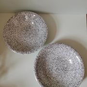 Set of 2 vintage soup plates in speckled black and white ceramic made in Italy