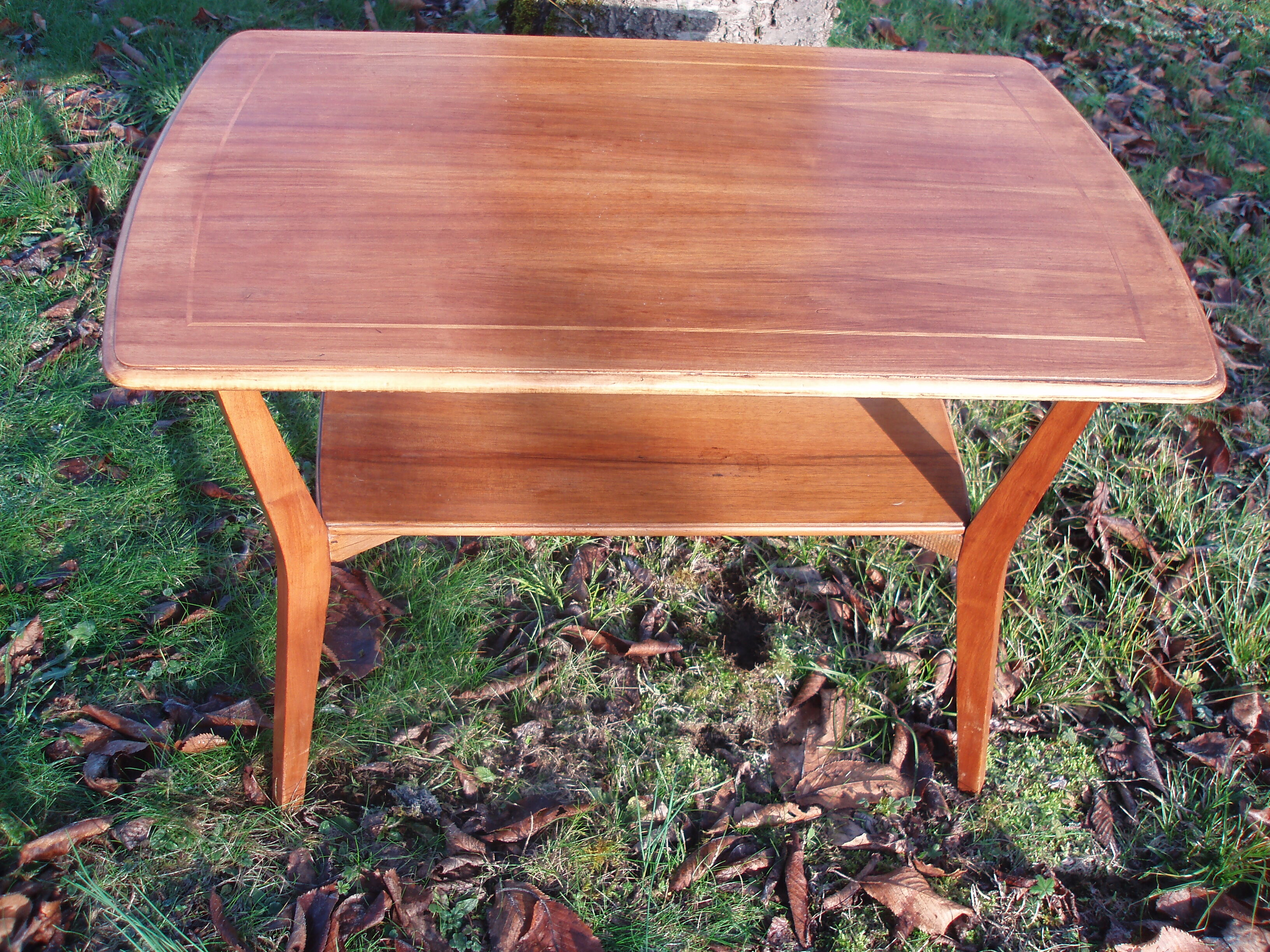 Coffee table rectangular double wooden tray