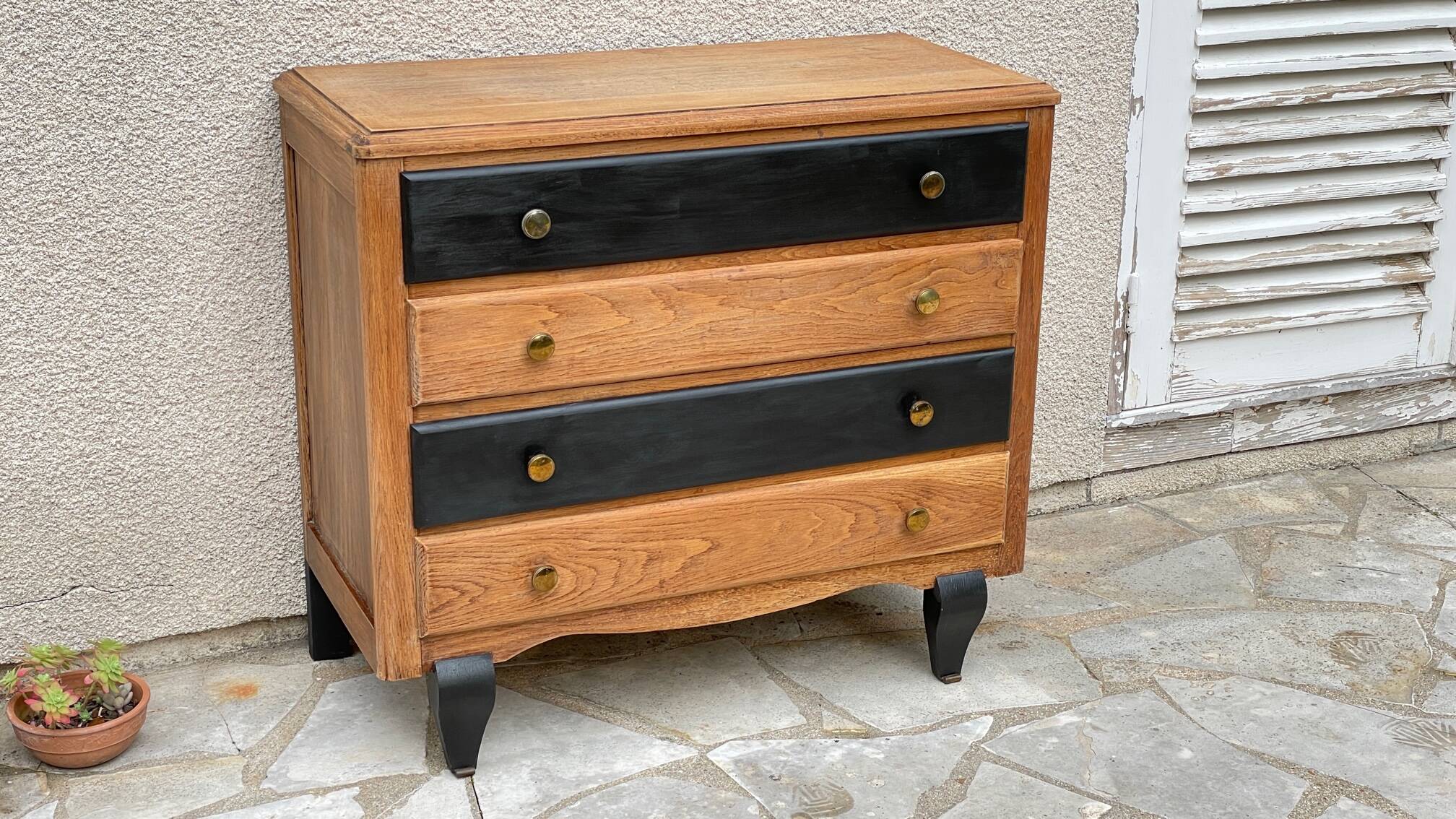 Chest of drawers black and raw wood 1930s