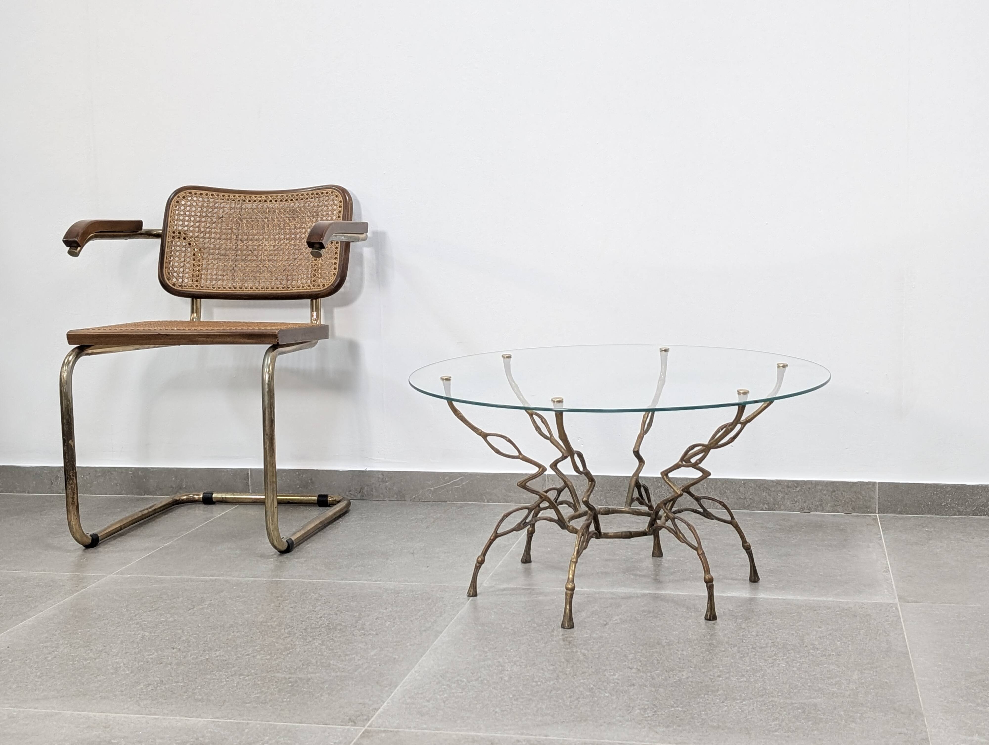 Zigzag Bronze Faux Bamboo Hollywood Regency Coffee Table, 1960s