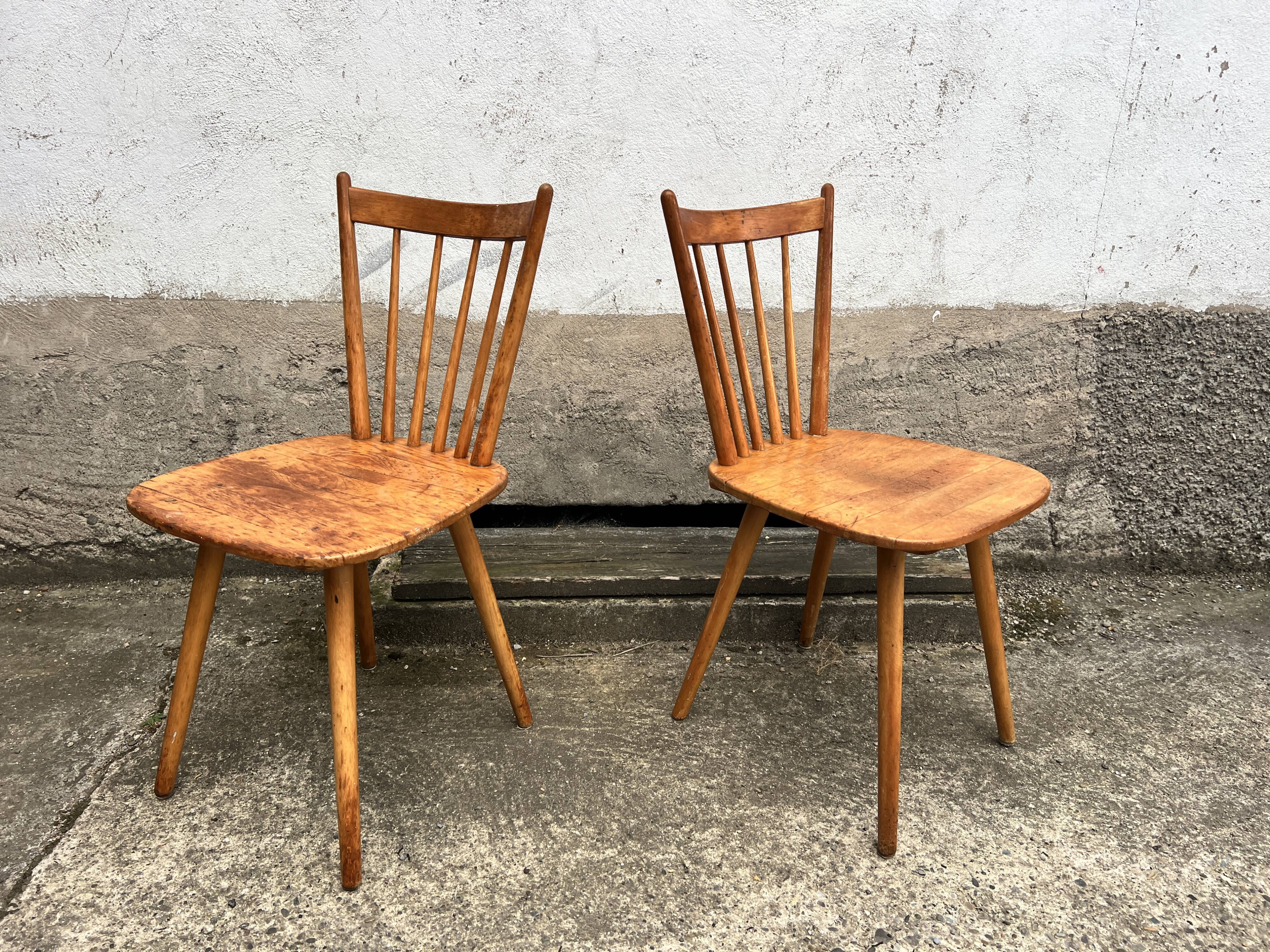 Set of 4 vintage beech bistro chairs – compass legs