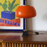 Oscar Torlasco, orange glass table / desk lamp, Prod. Lumi, 1960 ca.
