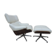Fauteuil relax lounge et ottoman cuir blanc  palissandre