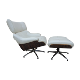 Armchair relax lounge and ottoman leather white rosewood