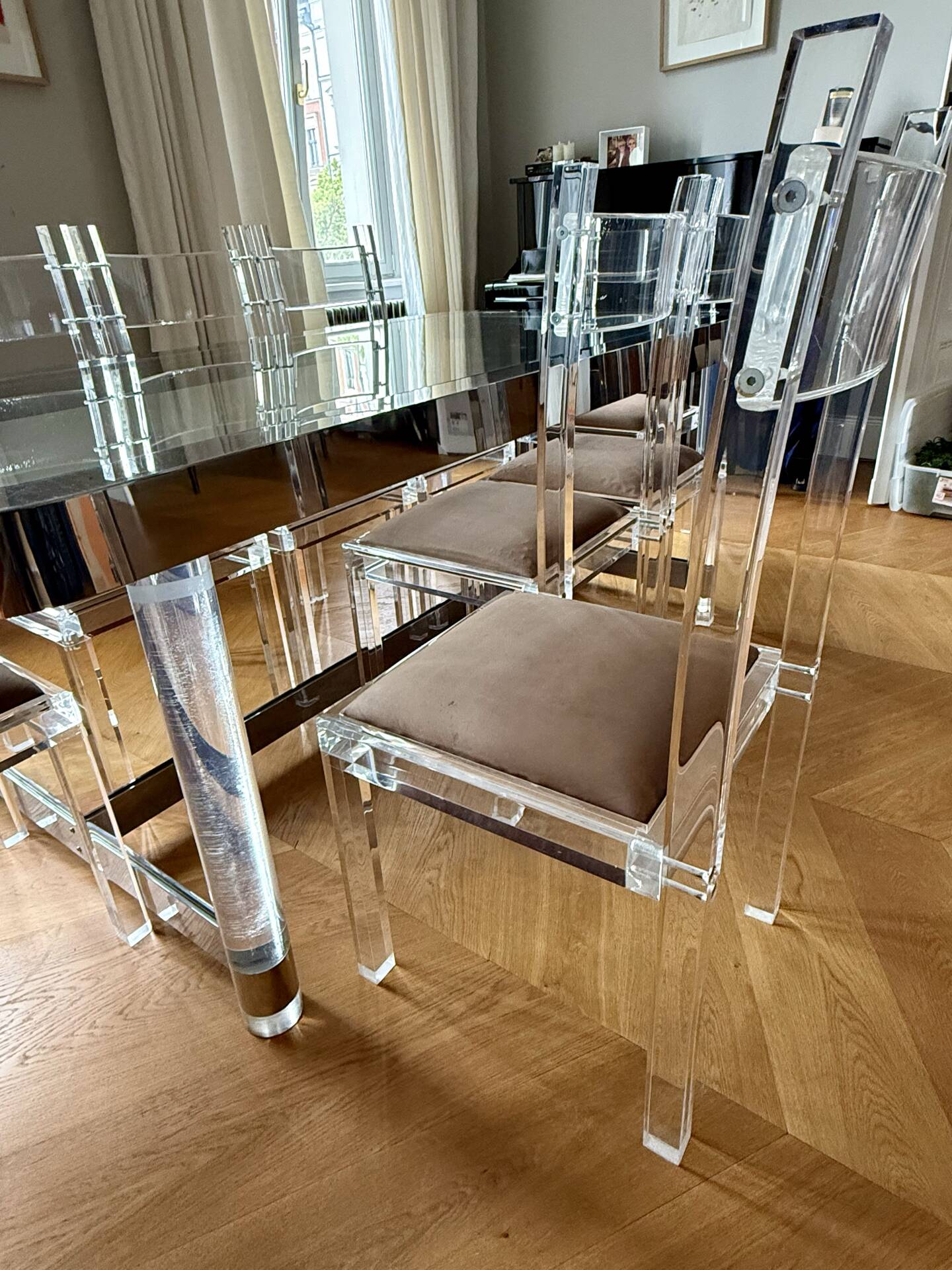 1970s dining room set in plexiglass, chrome and glass – ta