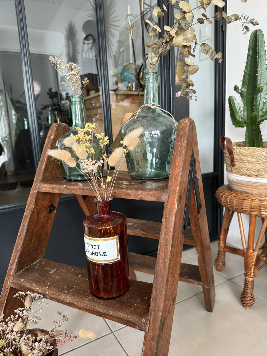 Old vintage wooden stepladder