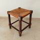 Vintage straw stool in turned wood 50s/60s