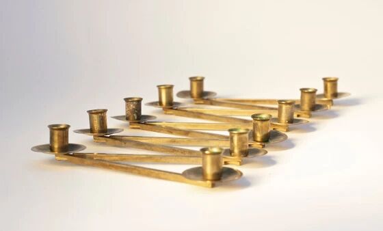 Lars Holmstrom Margareta brass candlestick for Arvika 11 candles 1940s