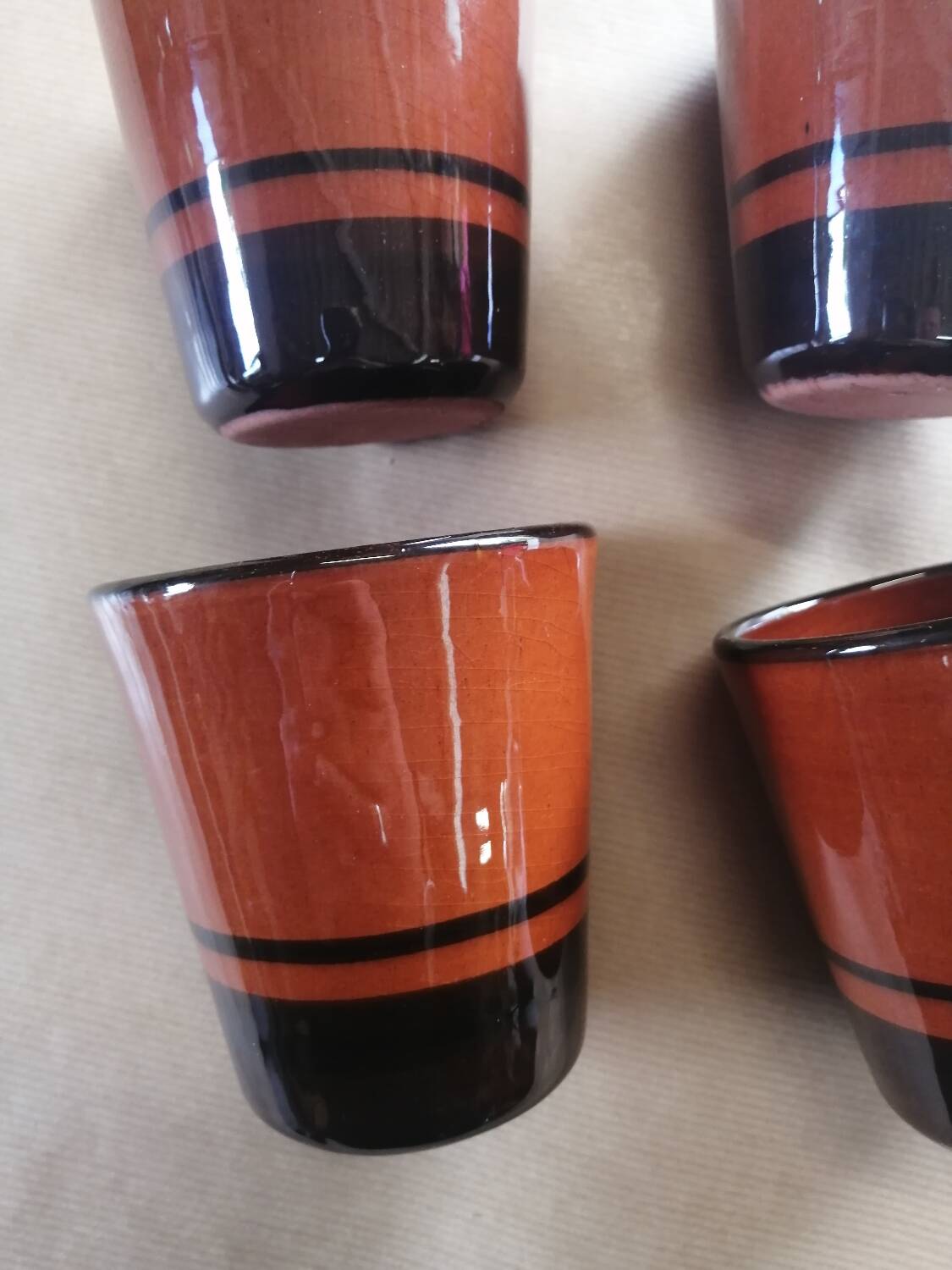 4 vintage glazed stoneware cup timpani