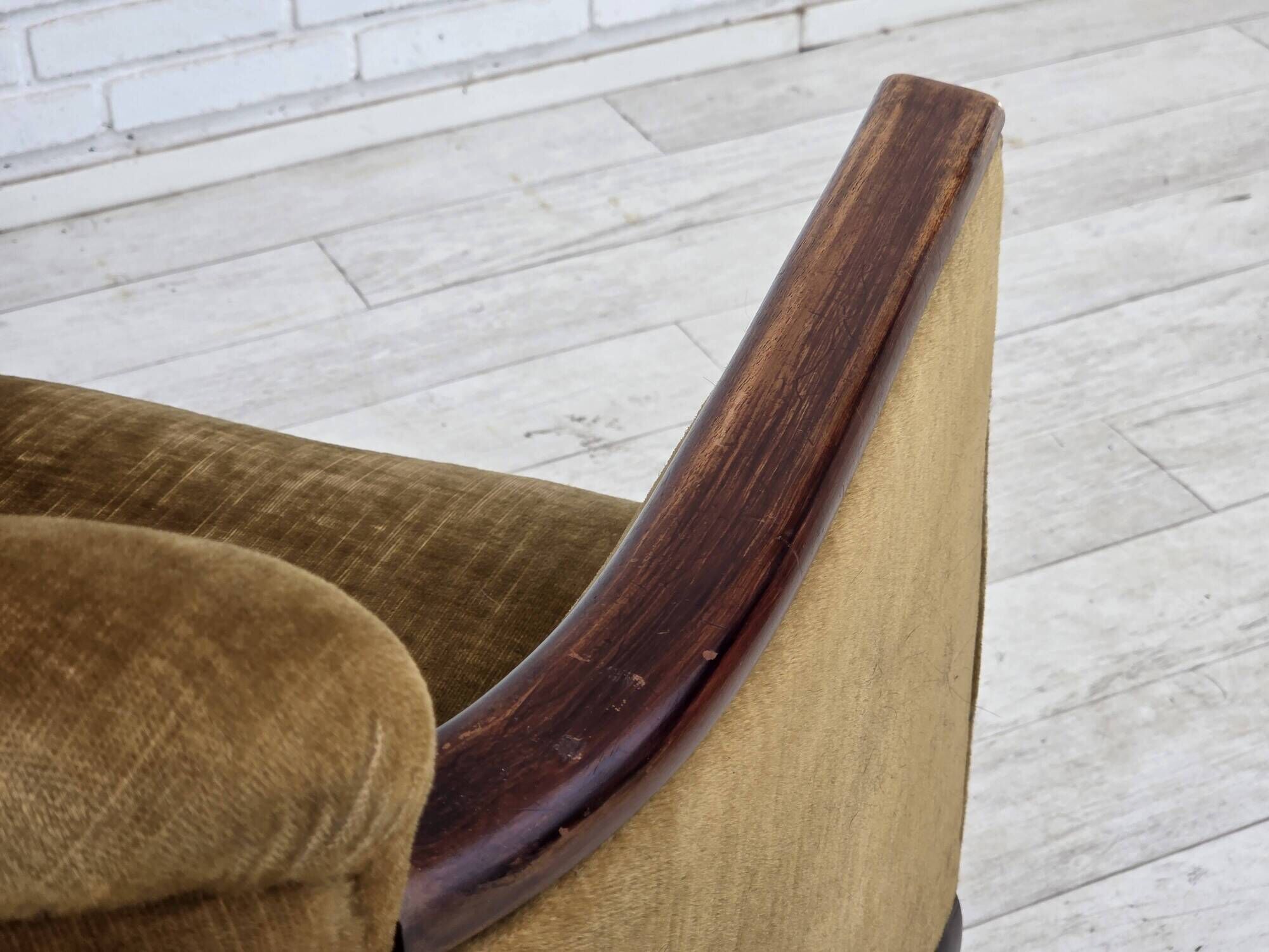 1960s, Danish armchair, furniture velour, ash wood.