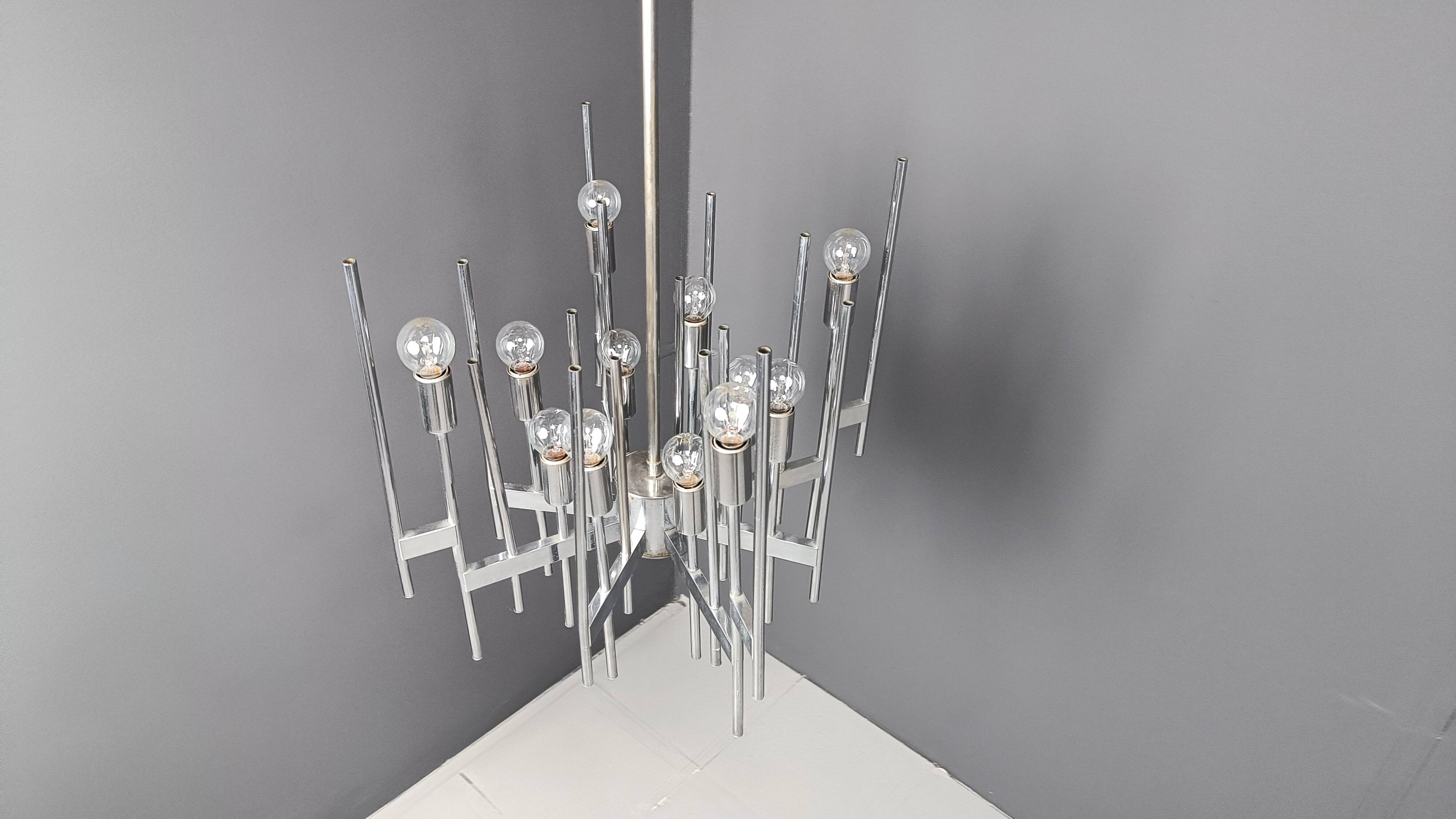 Vintage Sciolari chrome chandelier, 1970s