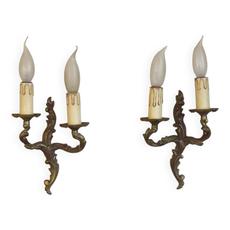 Elegant Vintage French Bronze Double Wall Sconces with Acanthus Leaf Detail 5111