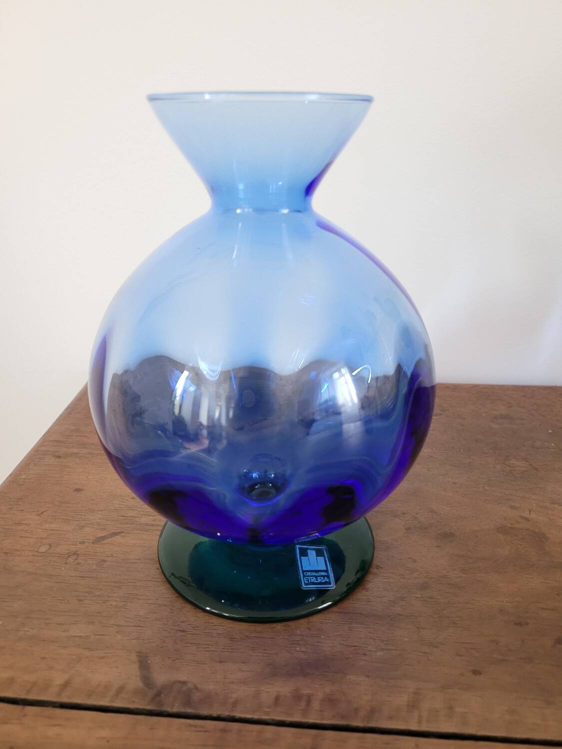 Blue and green vase from Cristalleria Etruria