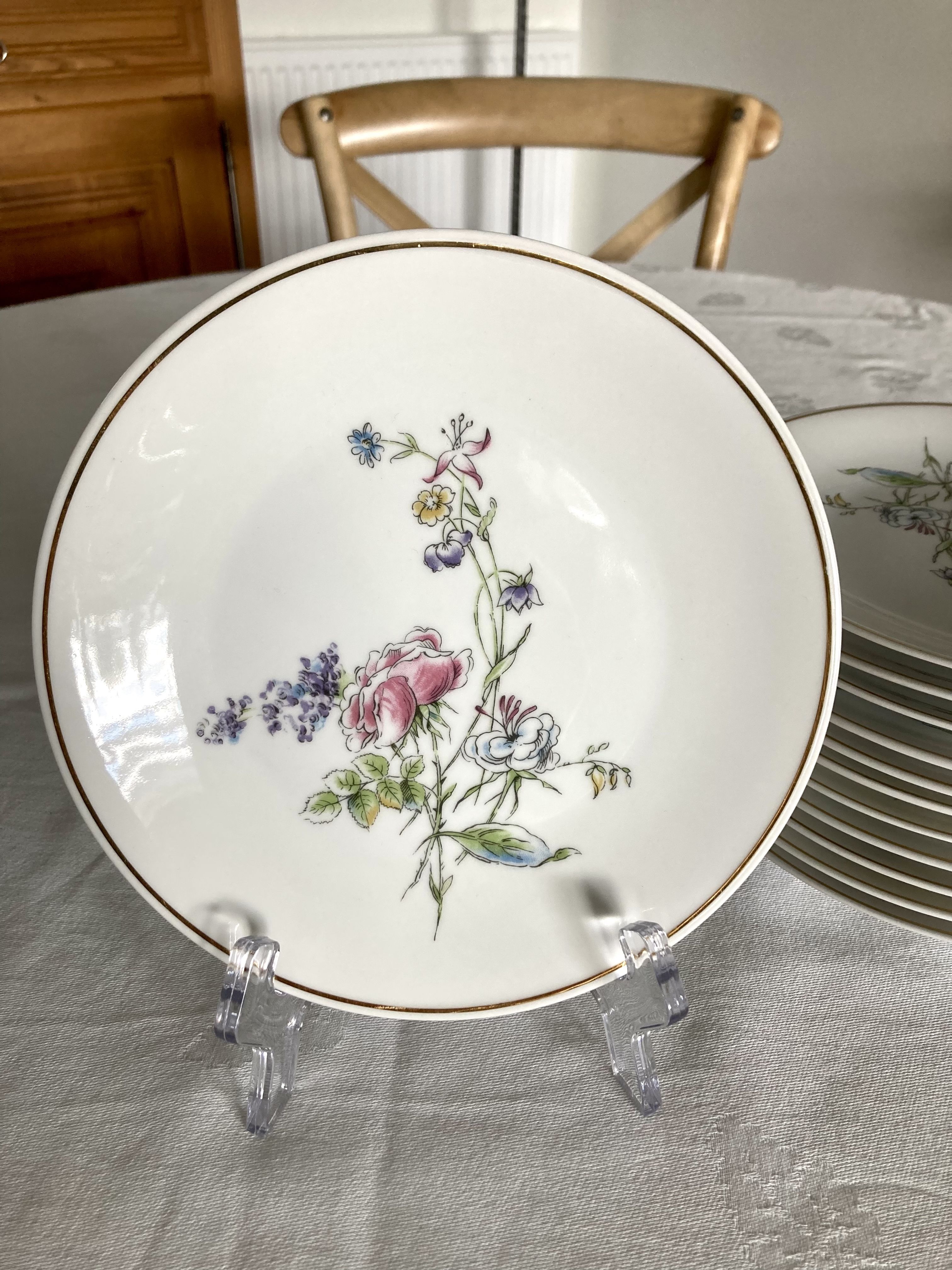 12 Limoges porcelain dessert plates Charles Ahrenfeldt floral decoration