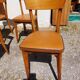 6 vintage 1960s wooden bistro chairs with camel faux leather.
