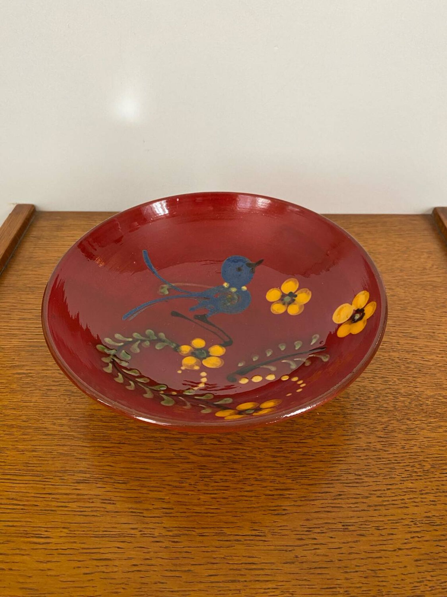 Signed red flower bird cup