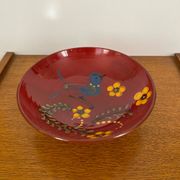Signed red flower bird cup