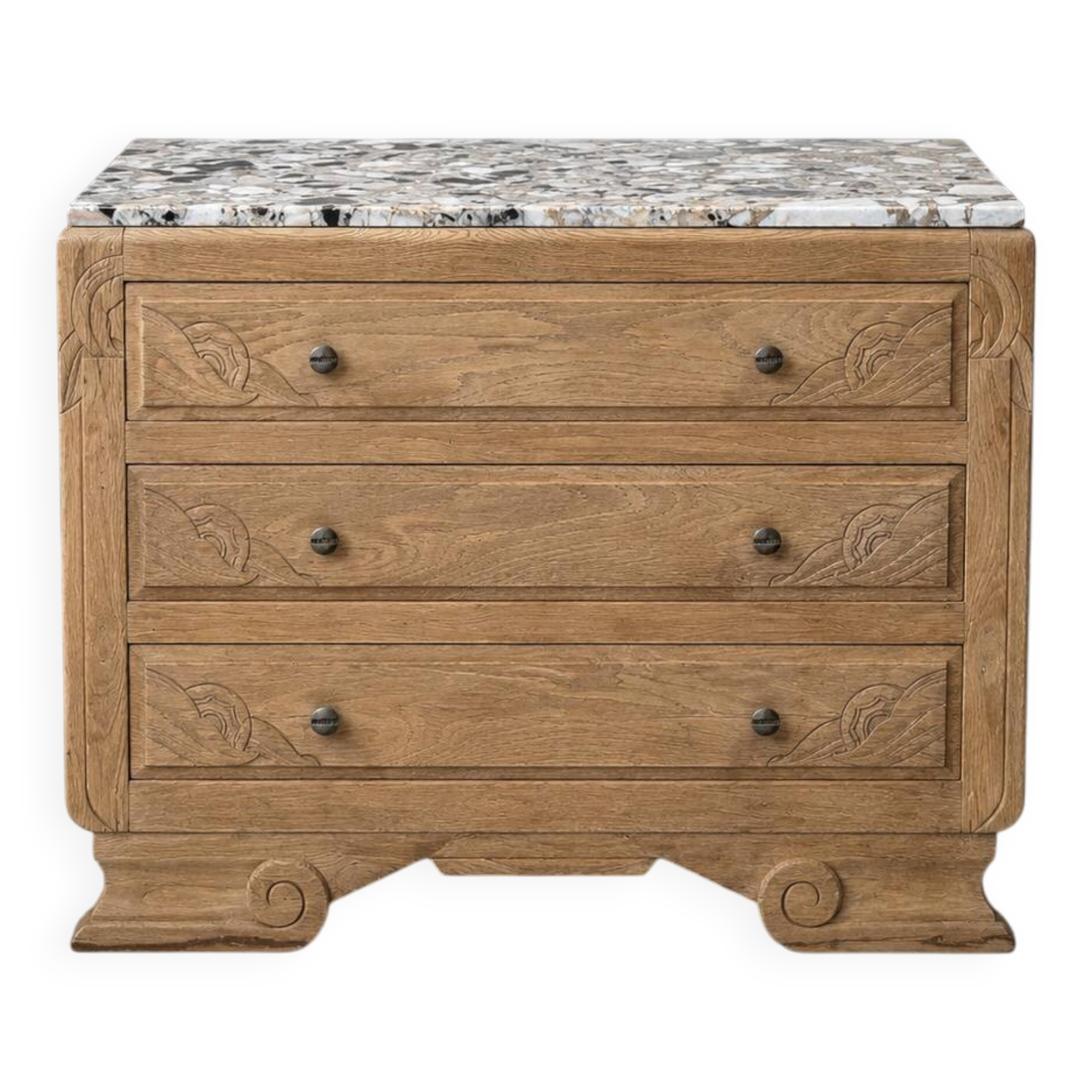 Commode Art Déco en chêne et marbre