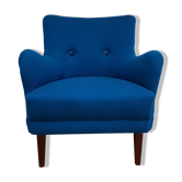 Danish designed armchair, wool, beech, completely renovated