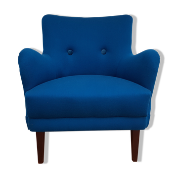 Fauteuil danois, laine, hêtre, entièrement rénové