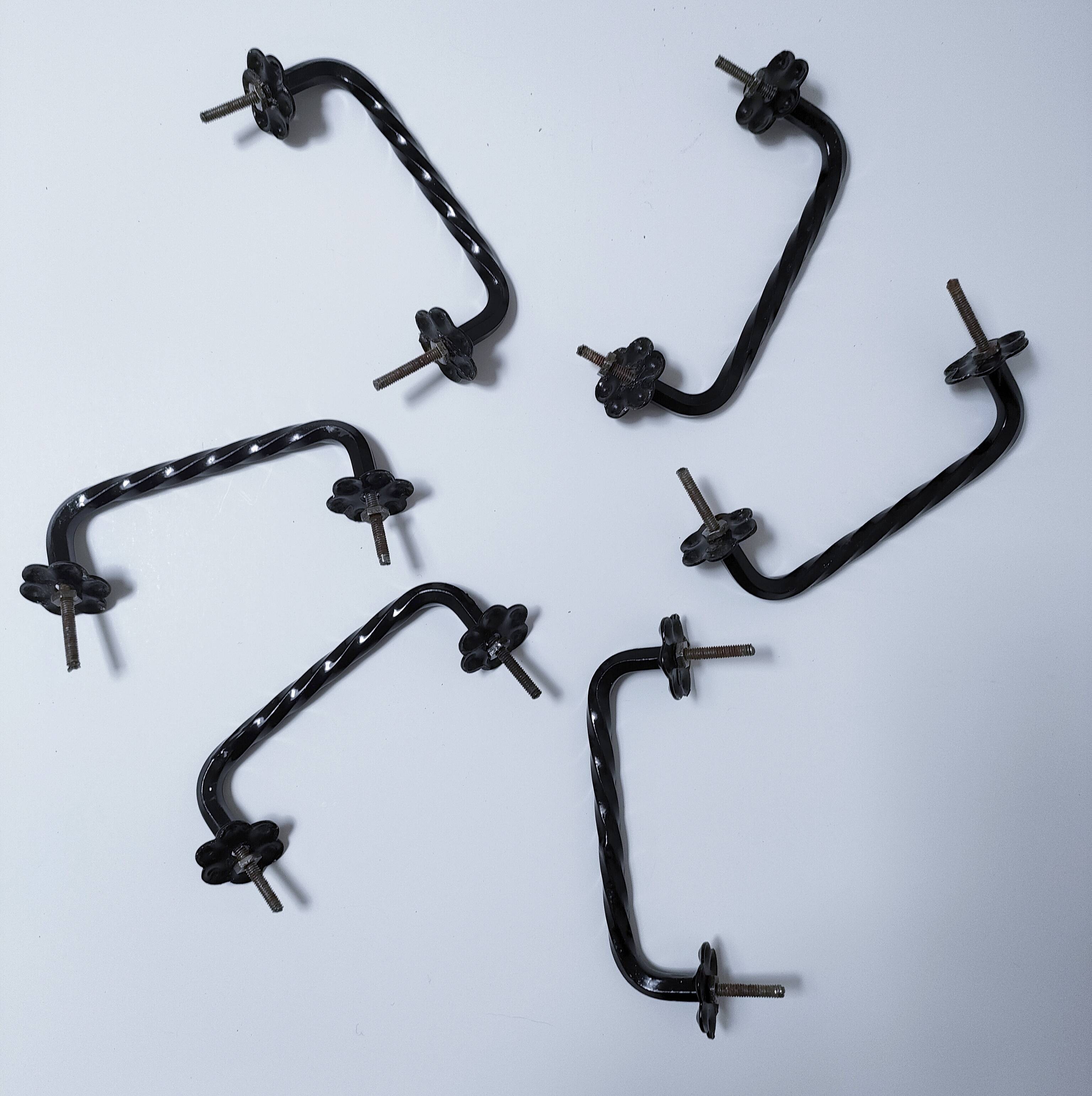 Six iron handles for drawers from the 60s