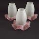 Set of 3 White Opaque Glass Shades With Ribbed Detail Pink Frilled Edge