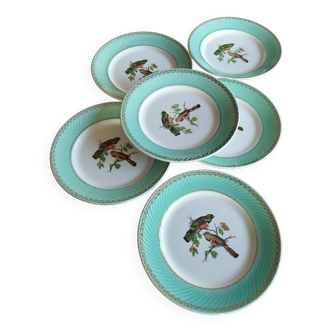 6 Fenal Badonviller “Birds” dinner plates vintage 1950s