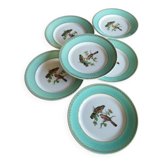 6 assiettes plates Fenal Badonviller "Oiseaux" vintage années 1950