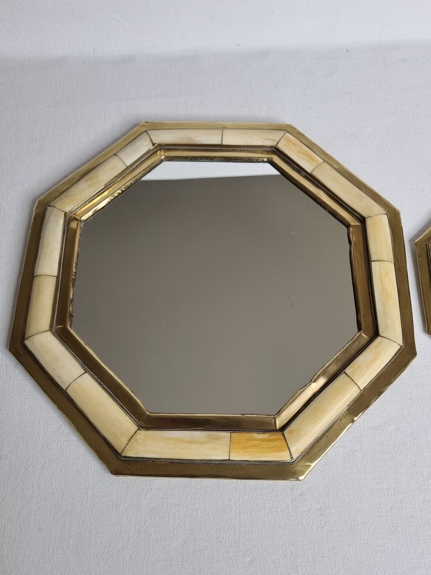 Pair of vintage brass mirrors, Moroccan handicrafts, 27 cm