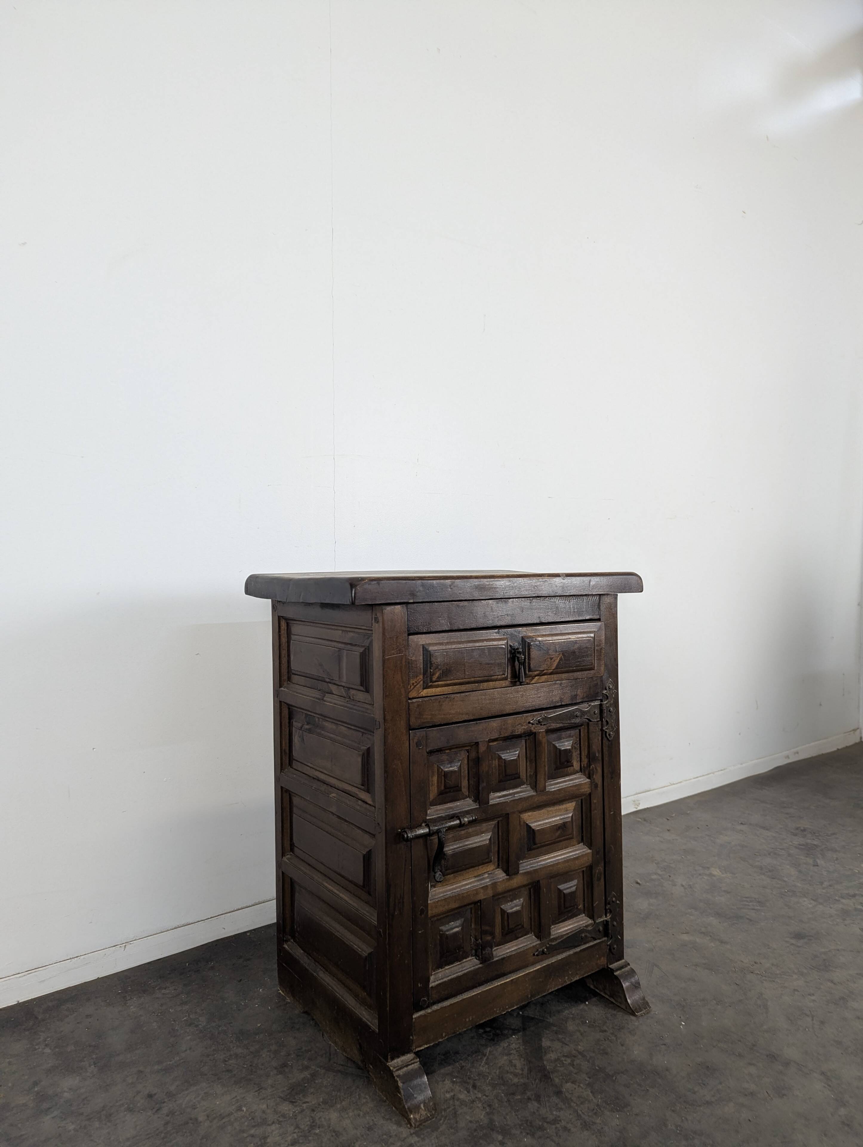 Spanish-style bedside table in natural wood