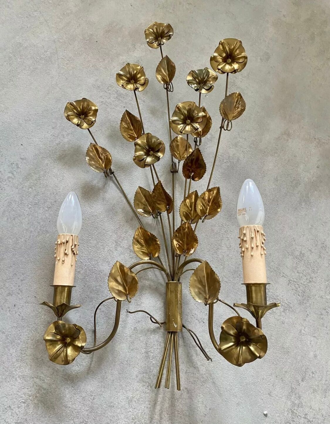 Wall lamp golden brass flowers style Hollywood Regency year 70