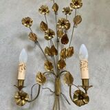 Wall lamp golden brass flowers style Hollywood Regency year 70