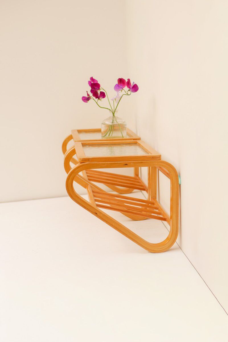 Scandinavian bentwood and glass bedside tables from Gemla, 1920s, set of 2
