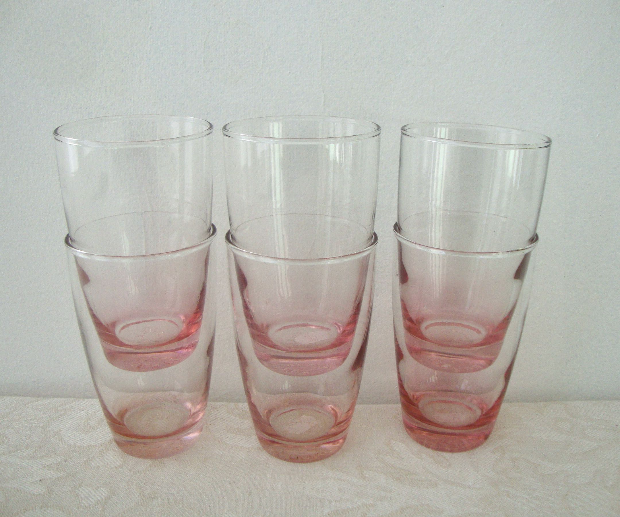 Set de 6 verres à eau roses vintage