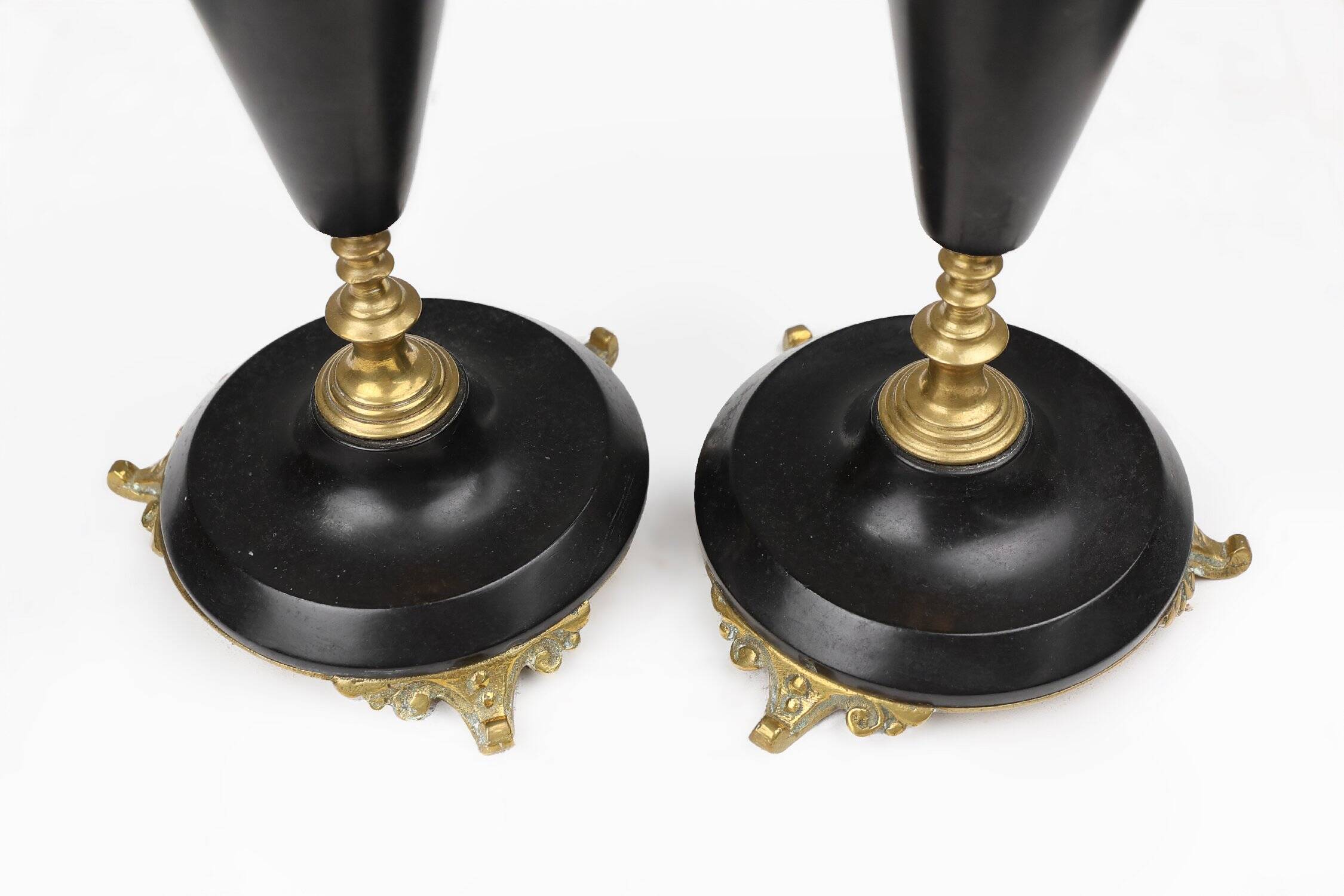 Empire Style Bronze and Ceramic Candlesticks, France, 1870s, Set of 2