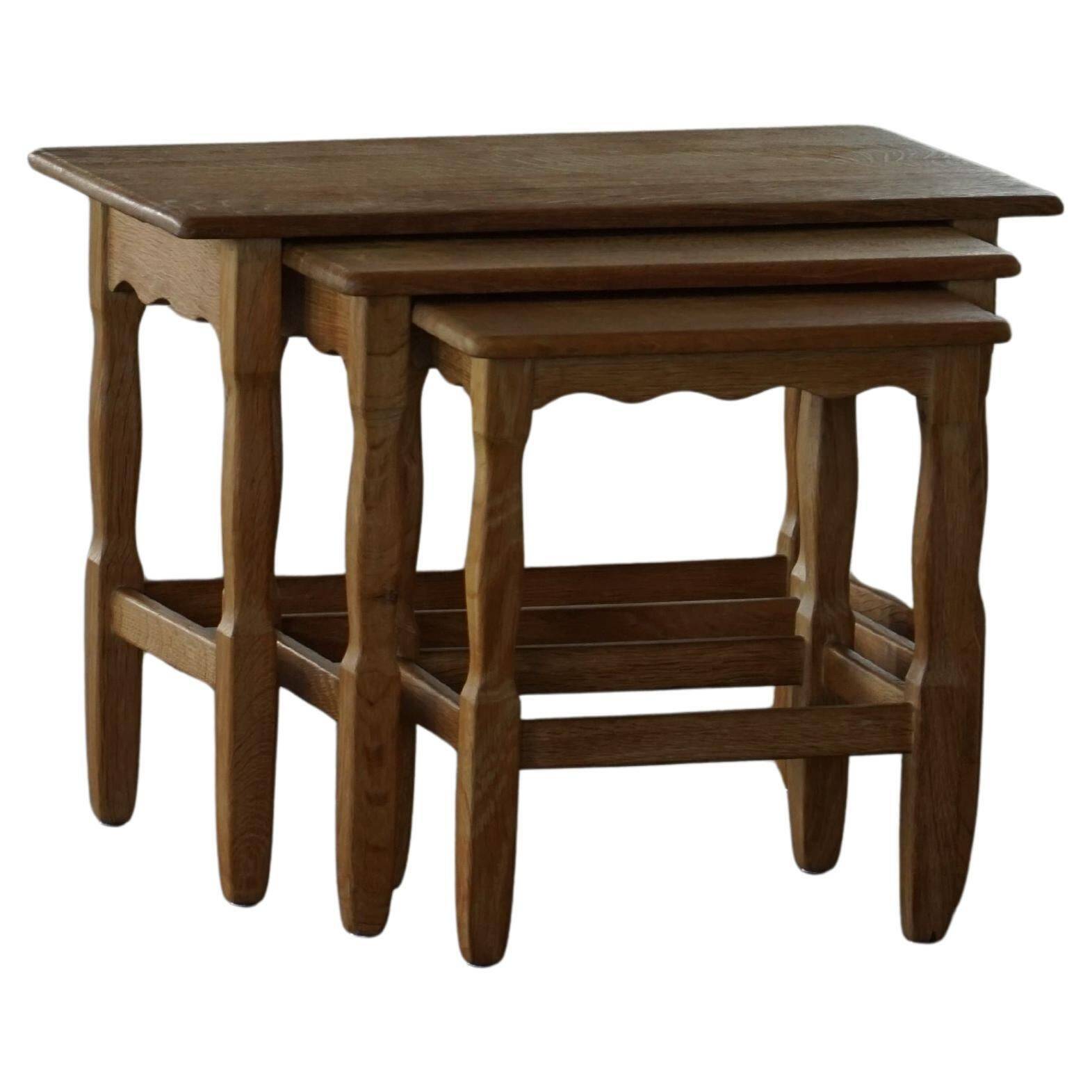 Nesting tables in oak, made by a Danish cabinetmaker, mid-century modern, 1960s.