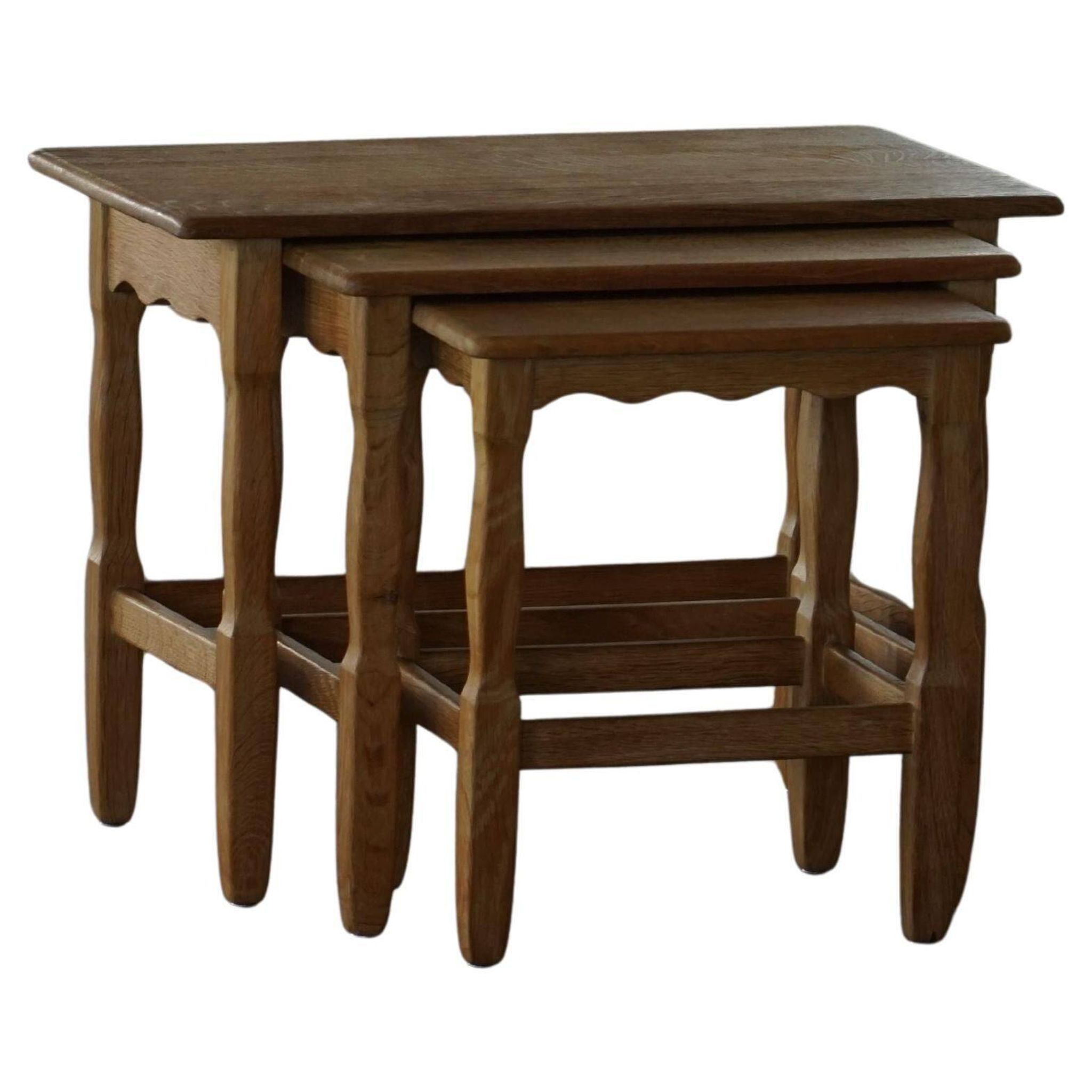 Nesting tables in oak, made by a Danish cabinetmaker, mid-century modern, 1960s.