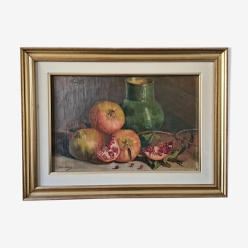 Huile sur toile nature morte aux grenades huile fin xix°